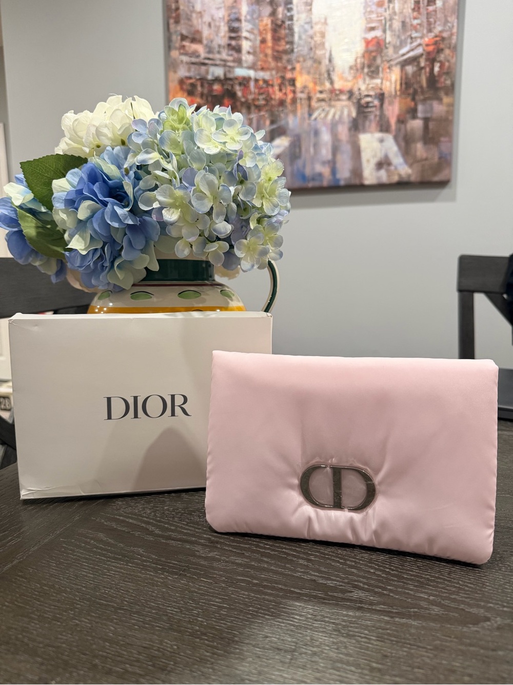 Dior Soft Pink Quilted Makeup Puffer Pouch